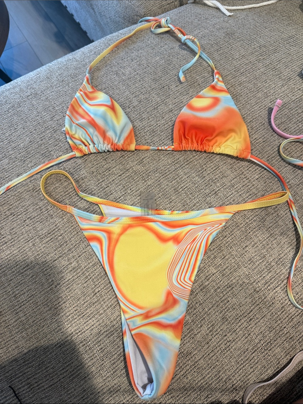 Tie-Dye Wave Triangle Bikini Set - Yellow & Orange
